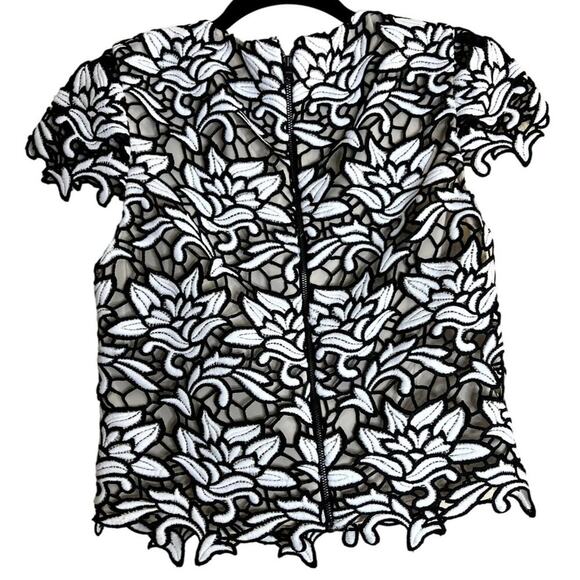 Alice + Olivia Style # C502081777 Embroidered Floral Sheer Blouse Top Crochet Wo - Picture 3 of 7